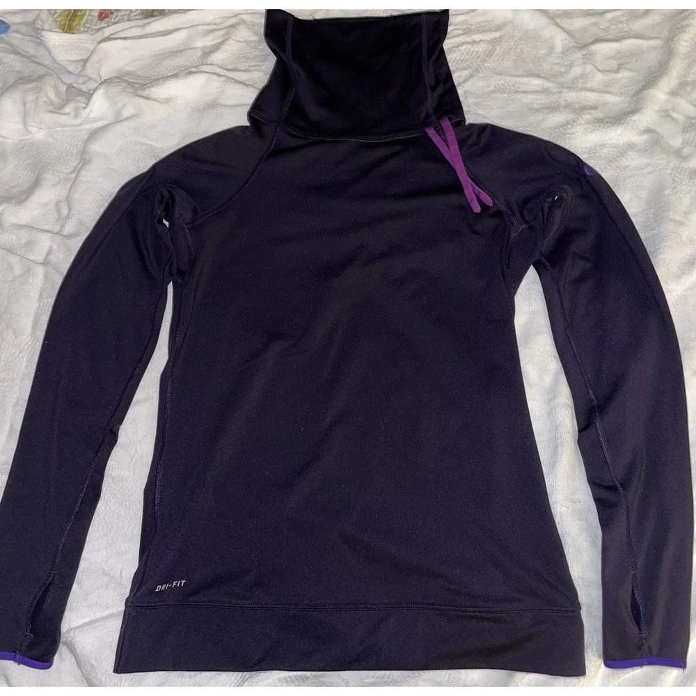 Nike Pro Drifit Athletic Run Base Layer Purple Mock Turtleneck Top Women's Med